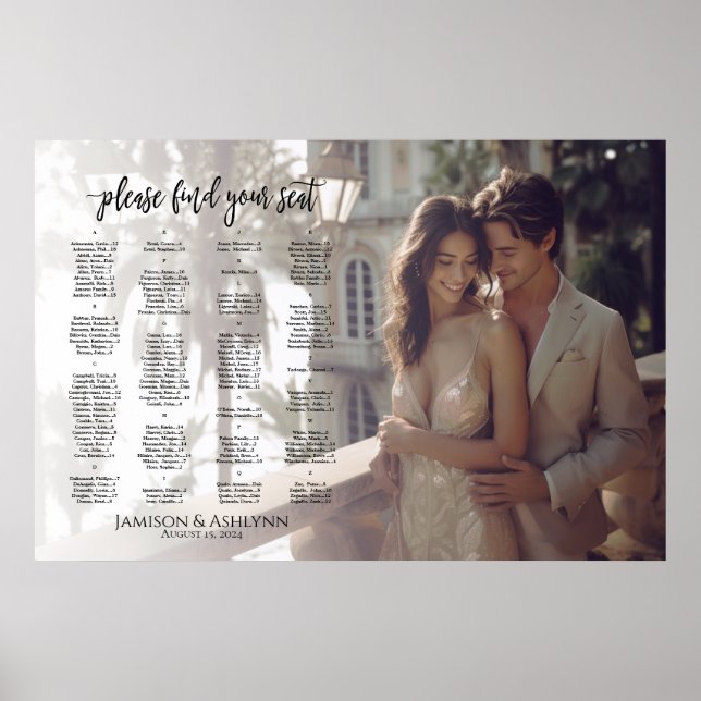 Alphabetische Hochzeitstabelle mit Foto Poster (Vorne)