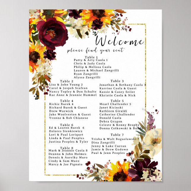 Alphabetische Hochzeitstabelle Poster (Vorne)