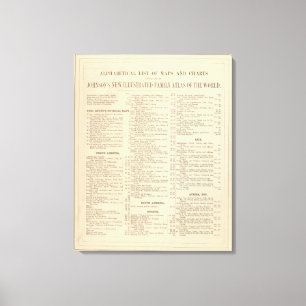 Alphabetische Liste der Karten und der Diagramme Leinwanddruck