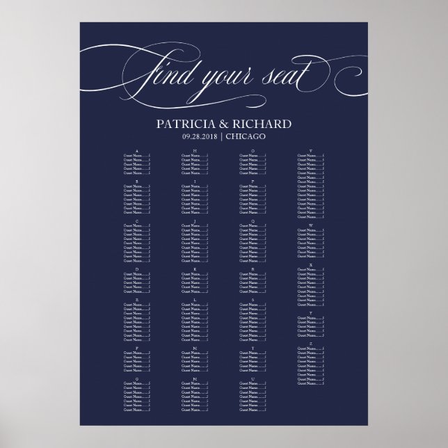 Alphabetische Seekarte für die blaue Hochzeit Poster (Vorne)