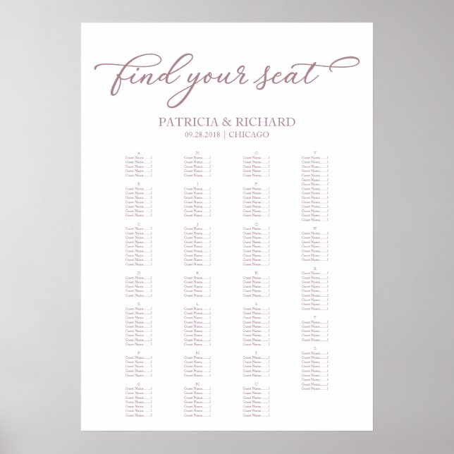 Alphabetische Seekarte Rose Gold Script Poster (Vorne)