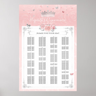 Alphabetische Silber-Hellrosa-Rosen-Sitzpläne Poster