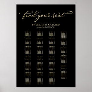 Alphabetische Sitzkarte Elegantes Gold Schwarz Poster