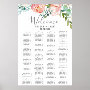 Alphabetische Sitzkarte für romantische Peonies Poster
