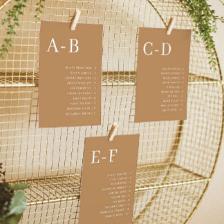 Alphabetische Terrakotta-Hochzeitssitzordnungskart Einladung