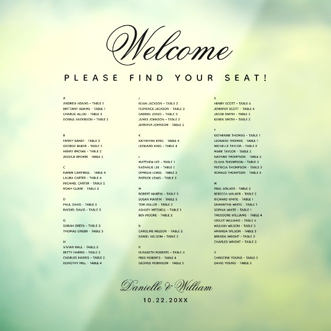 Alphabetische, transparente Hochzeitssattelkarte Fensteraufkleber (Blatt 3)