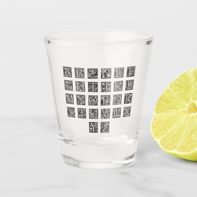 alphabetischer deutscher Schriftart Schnapsglas (Vorderseite)