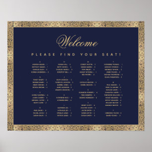 Alphabetischer Sitzplan Navyblaue Goldene Rosen Poster