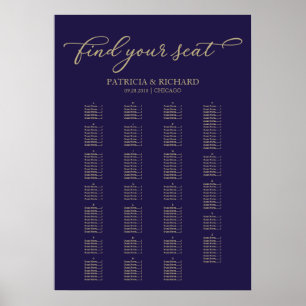 Alphabetisches Seating Chart Elegante Gold Navy Bl Poster