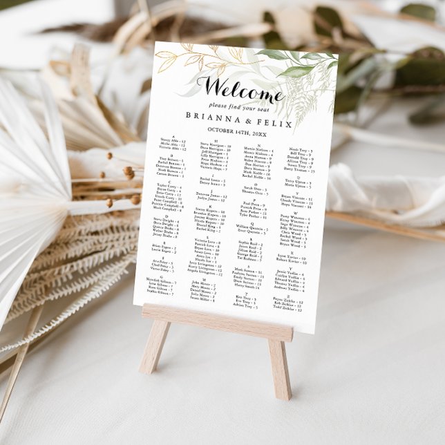 Alphabetisches Seetabelle in Gold Green Foliage Poster (Von Creator hochgeladen)