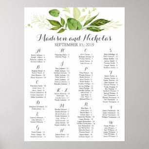 Alphabetisches Sitzdiagramm aus grünem Leaf, rusti Poster