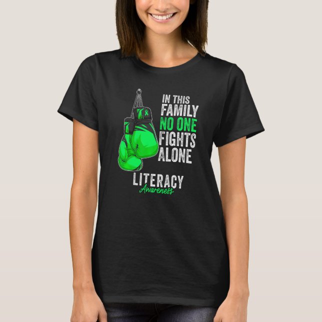 Alphabetisierungsmonat Gloves Green Ribbon T-Shirt (Vorderseite)