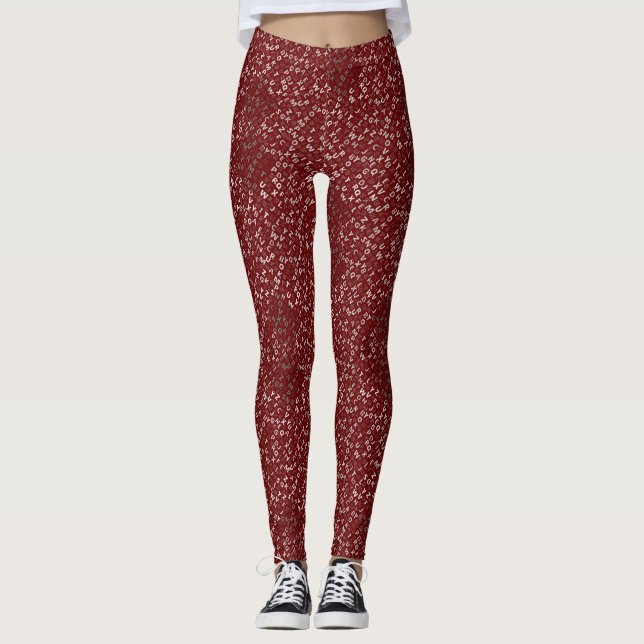 Alphabets Muster 01 BW.b DRed BG Leggings (Vorderseite)