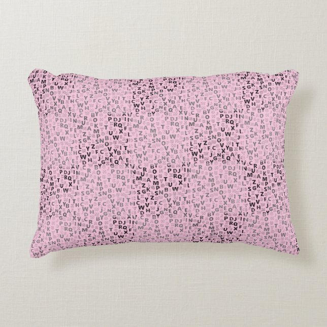 Alphabets Muster 01 BW.w LPink BG Dekokissen (Vorderseite)