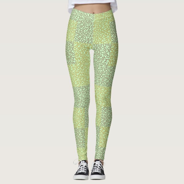 Alphabets Muster 02 YW 2Tonesx4.bw Lgreen BG Leggings (Vorderseite)
