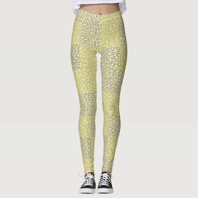 Alphabets Muster 02 YW 2Tonesx4.bw Lyellow BG Leggings (Vorderseite)