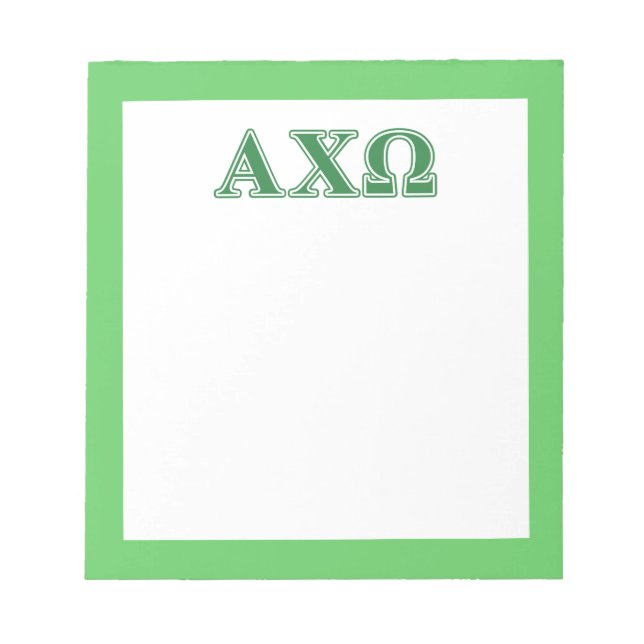 Alphi Chi Omega Green Letters Notizblock (Vorderseite)