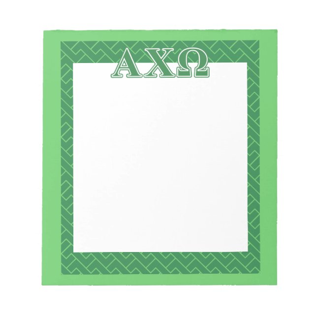 Alphi Chi Omega Green Letters Notizblock (Vorderseite)