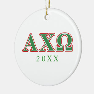 Alphi Chi Omega grüne und rote Buchstaben Keramikornament