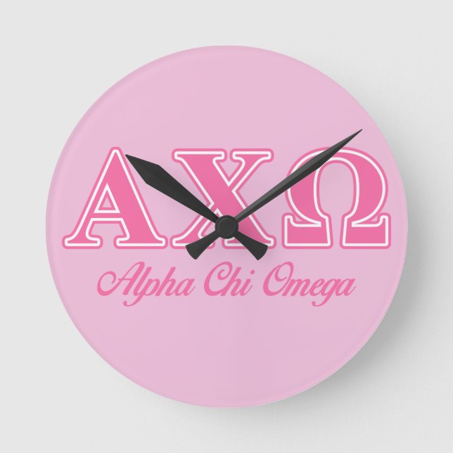 Alphi Chi Omega Rosa Buchstaben Runde Wanduhr (Vorderseite)