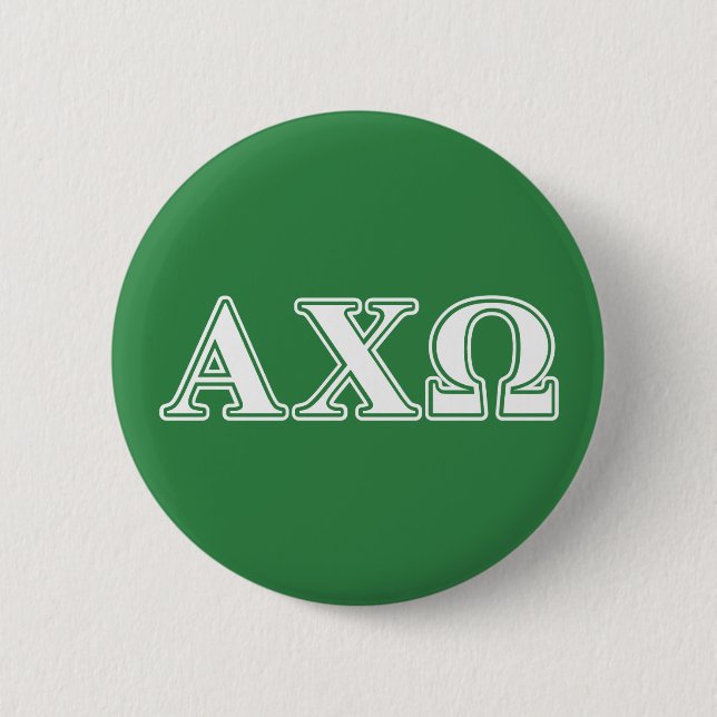 Alphi Chi Omega Weiße und Grüne Buchstaben Button (Vorderseite)
