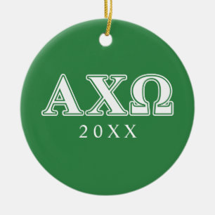 Alphi Chi Omega weiße und grüne Buchstaben Keramik Ornament