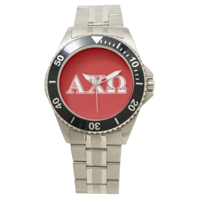 Alphi Chi Omega Weiße und rote Buchstaben Armbanduhr (Vorderseite)