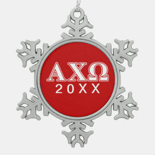 Alphi Chi Omega weiße und rote Buchstaben Schneeflocken Zinn-Ornament