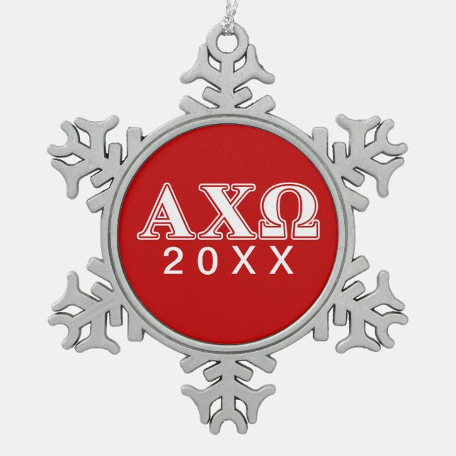 Alphi Chi Omega weiße und rote Buchstaben Schneeflocken Zinn-Ornament (Vorderseite)