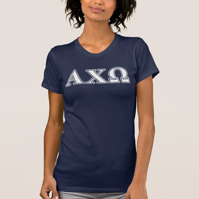 Alphi Chi Omega weiße und rote Buchstaben T-Shirt (Vorderseite)