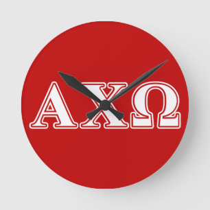 Alphi Chi Omega White and Red Letters Runde Wanduhr