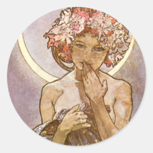 Alphones Mucha ~ Der Mond 1902 Runder Aufkleber