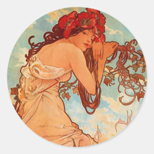 Alphons Mucha Sommer Runder Aufkleber