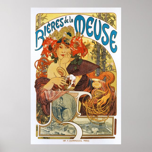 Alphonse (Alfons) Mucha: Bieres de la Meuse Poster (Vorne)