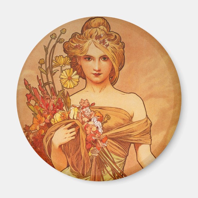 Alphonse (Alfons) Mucha  Blumenstrauß Magnet (Vorne)