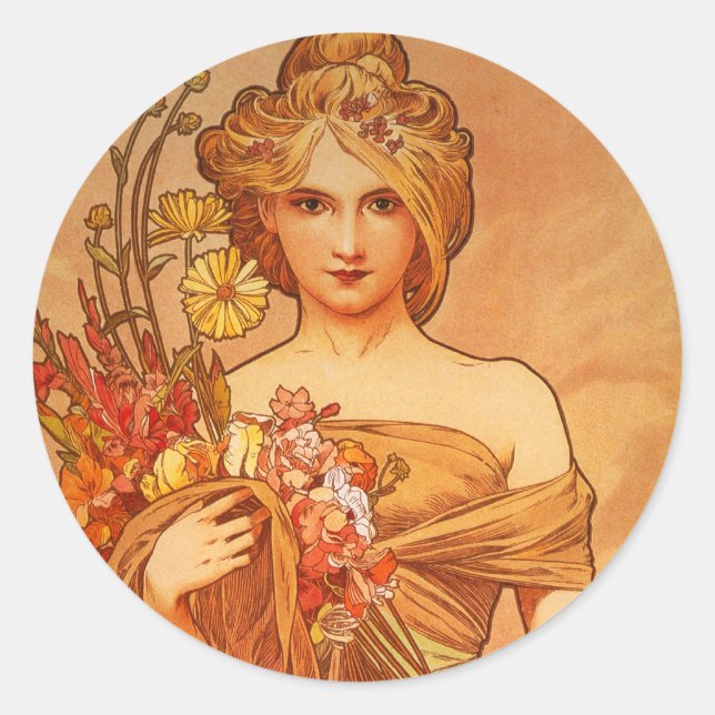 Alphonse (Alfons) Mucha Bouquet Runder Aufkleber (Vorderseite)