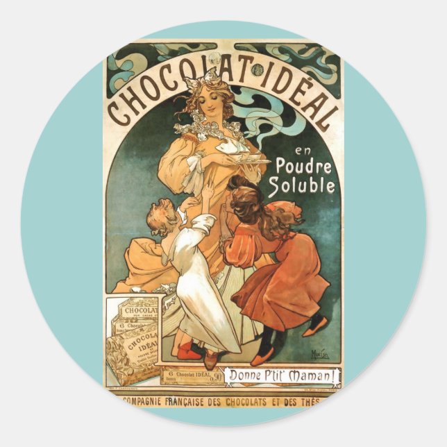 Alphonse (Alfons) Mucha Chocolat Ideal Runder Aufkleber (Vorderseite)