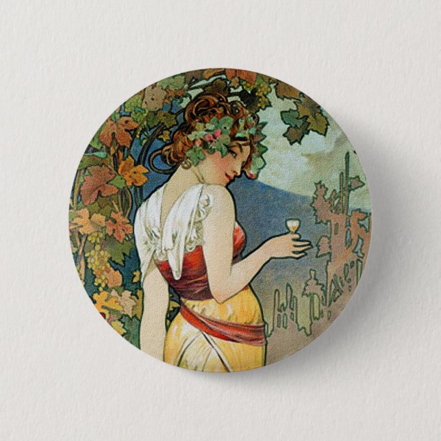 Alphonse (Alfons) Mucha: Cognac - Jugendstil Button (Vorderseite)