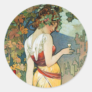 Alphonse (Alfons) Mucha: Cognac - Jugendstil Runder Aufkleber