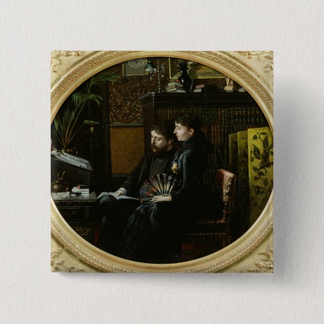 Alphonse Daudet und seine Ehefrau in ihrer Studie Button (Vorderseite)