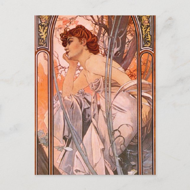 Alphonse Mucha Abend Reverie Postcard Postkarte (Vorderseite)