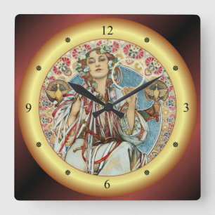 Alphonse Mucha ~ Affiche Slavia ~ 1907 ~ Quadratische Wanduhr