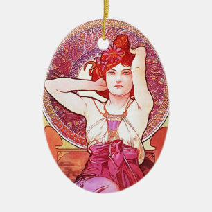 Alphonse Mucha Amethyst Floral Vintag Art Nouveau Keramik Ornament