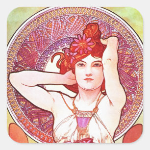 Alphonse Mucha Amethyst Floral Vintag Art Nouveau Quadratischer Aufkleber
