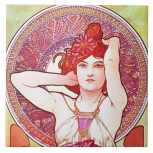 Alphonse Mucha Amethyst Floral Vintage Art Nouveau Fliese
