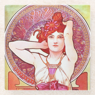 Alphonse Mucha Amethyst Floral Vintage Art Nouveau Glasuntersetzer