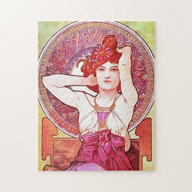 Alphonse Mucha Amethyst Floral Vintager Jugendstil Puzzle (Vertikal)