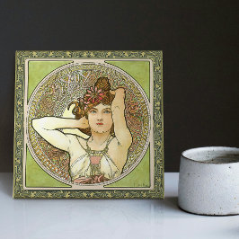 Alphonse Mucha Amethyst Green Art Nouveau Vintag Fliese