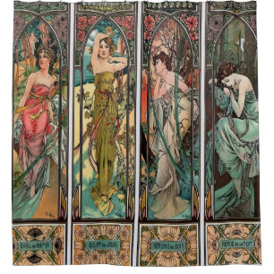 Alphonse Mucha art, art nouveau,Vintag,females,be Duschvorhang