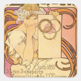 Alphonse Mucha Art Deco Quadratischer Aufkleber